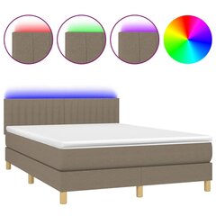 vidaXL atsperu gulta ar matraci, LED, pelēkbrūns audums, 140x200 cm cena un informācija | Gultas | 220.lv