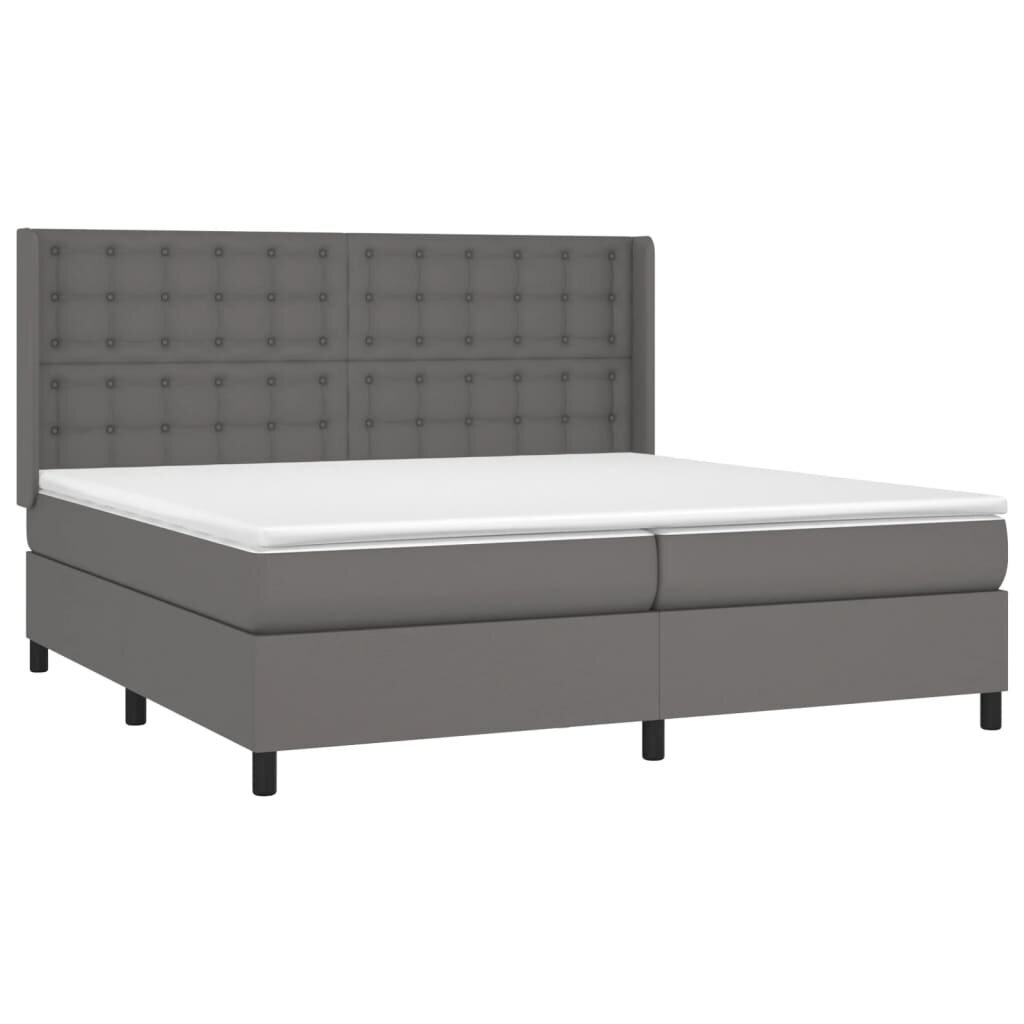 vidaXL atsperu gulta ar matraci, LED, pelēka, 200x200 cm, mākslīgā āda cena un informācija | Gultas | 220.lv