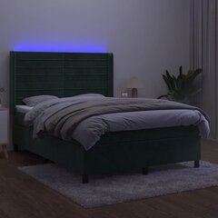 vidaXL atsperu gulta ar matraci, LED, tumši zaļš samts, 140x190 cm цена и информация | Кровати | 220.lv