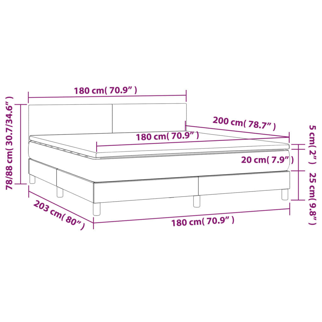 vidaXL atsperu gulta ar matraci, LED, balta, 180x200 cm, mākslīgā āda cena un informācija | Gultas | 220.lv