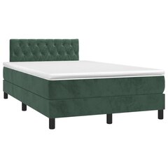 vidaXL atsperu gulta ar matraci, LED, tumši zaļš samts, 120x200 cm cena un informācija | Gultas | 220.lv