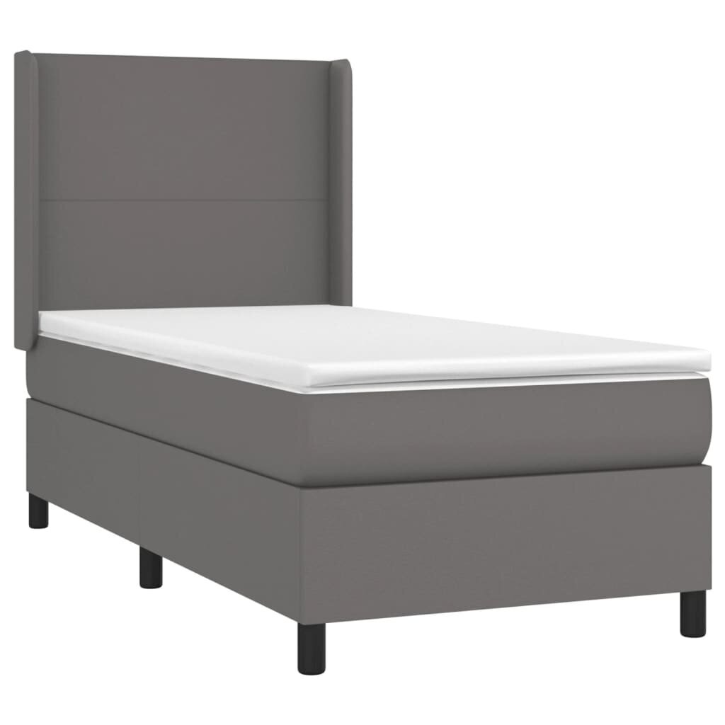 vidaXL atsperu gulta ar matraci, LED, pelēka, 90x190 cm, mākslīgā āda cena un informācija | Gultas | 220.lv