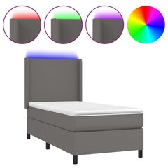 vidaXL atsperu gulta ar matraci, LED, pelēka, 90x190 cm, mākslīgā āda цена и информация | Кровати | 220.lv