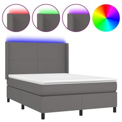 vidaXL atsperu gulta ar matraci, LED, pelēka, 140x190 cm, mākslīgā āda цена и информация | Кровати | 220.lv