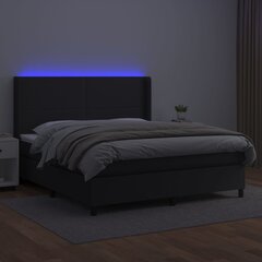 vidaXL atsperu gulta ar matraci, LED, melna, 160x200 cm, mākslīgā āda цена и информация | Кровати | 220.lv