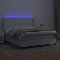 vidaXL atsperu gulta ar matraci, LED, balta, 160x200 cm, mākslīgā āda cena un informācija | Gultas | 220.lv