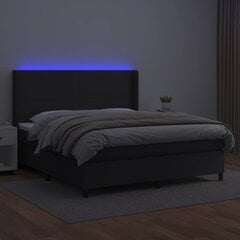 vidaXL atsperu gulta ar matraci, LED, melna, 180x200 cm, mākslīgā āda cena un informācija | Gultas | 220.lv