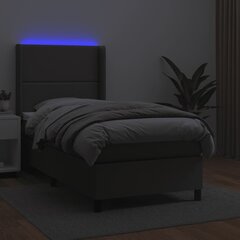 vidaXL atsperu gulta ar matraci, LED, pelēka, 90x190 cm, mākslīgā āda цена и информация | Кровати | 220.lv