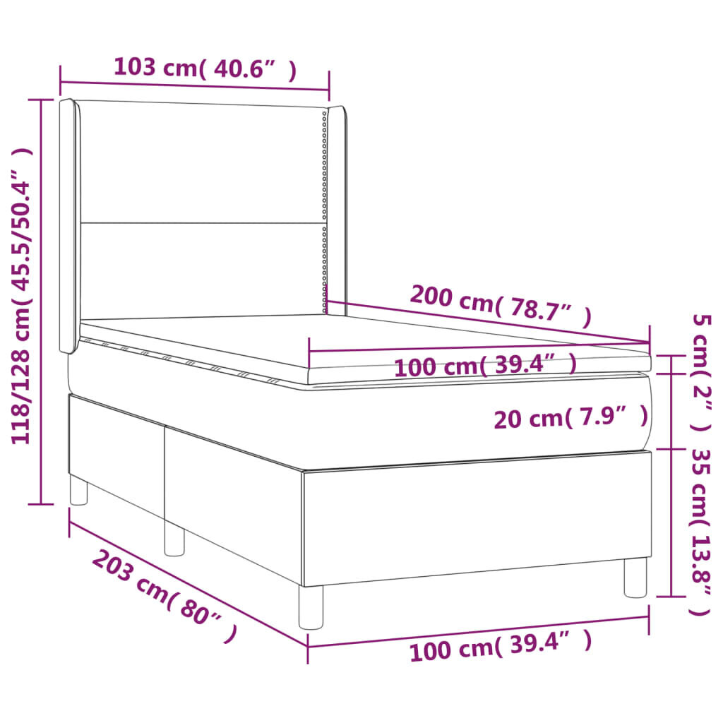 vidaXL atsperu gulta ar matraci, LED, kapučīno, 100x200 cm cena un informācija | Gultas | 220.lv