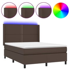 vidaXL atsperu gulta ar matraci, LED, brūna, 140x190 cm, mākslīgā āda cena un informācija | Gultas | 220.lv