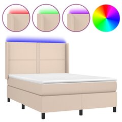 vidaXL atsperu gulta ar matraci, LED, kapučīno, 140x190 cm cena un informācija | Gultas | 220.lv