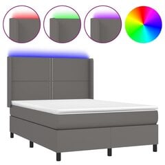 vidaXL atsperu gulta ar matraci, LED, pelēka, 140x200 cm, mākslīgā āda cena un informācija | Gultas | 220.lv