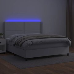 vidaXL atsperu gulta ar matraci, LED, balta, 160x200 cm, mākslīgā āda cena un informācija | Gultas | 220.lv