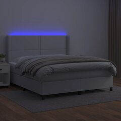 vidaXL atsperu gulta ar matraci, LED, balta, 160x200 cm, mākslīgā āda цена и информация | Кровати | 220.lv