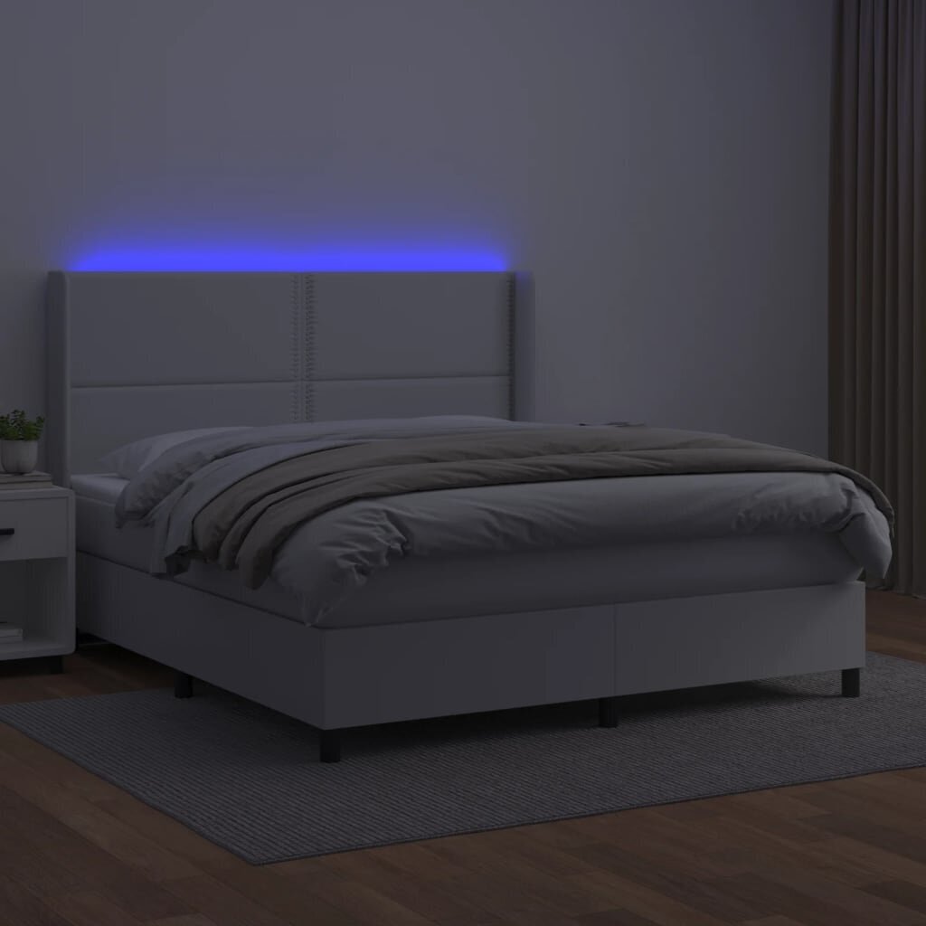 vidaXL atsperu gulta ar matraci, LED, balta, 160x200 cm, mākslīgā āda цена и информация | Gultas | 220.lv