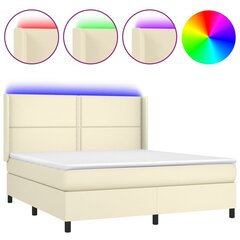vidaXL atsperu gulta, matracis, LED, krēmkrāsas, 180x200 cm cena un informācija | Gultas | 220.lv