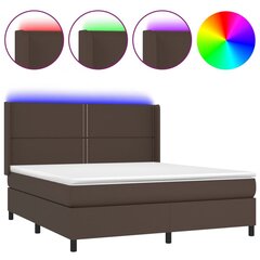 vidaXL atsperu gulta ar matraci, LED, brūna, 180x200 cm, mākslīgā āda cena un informācija | Gultas | 220.lv
