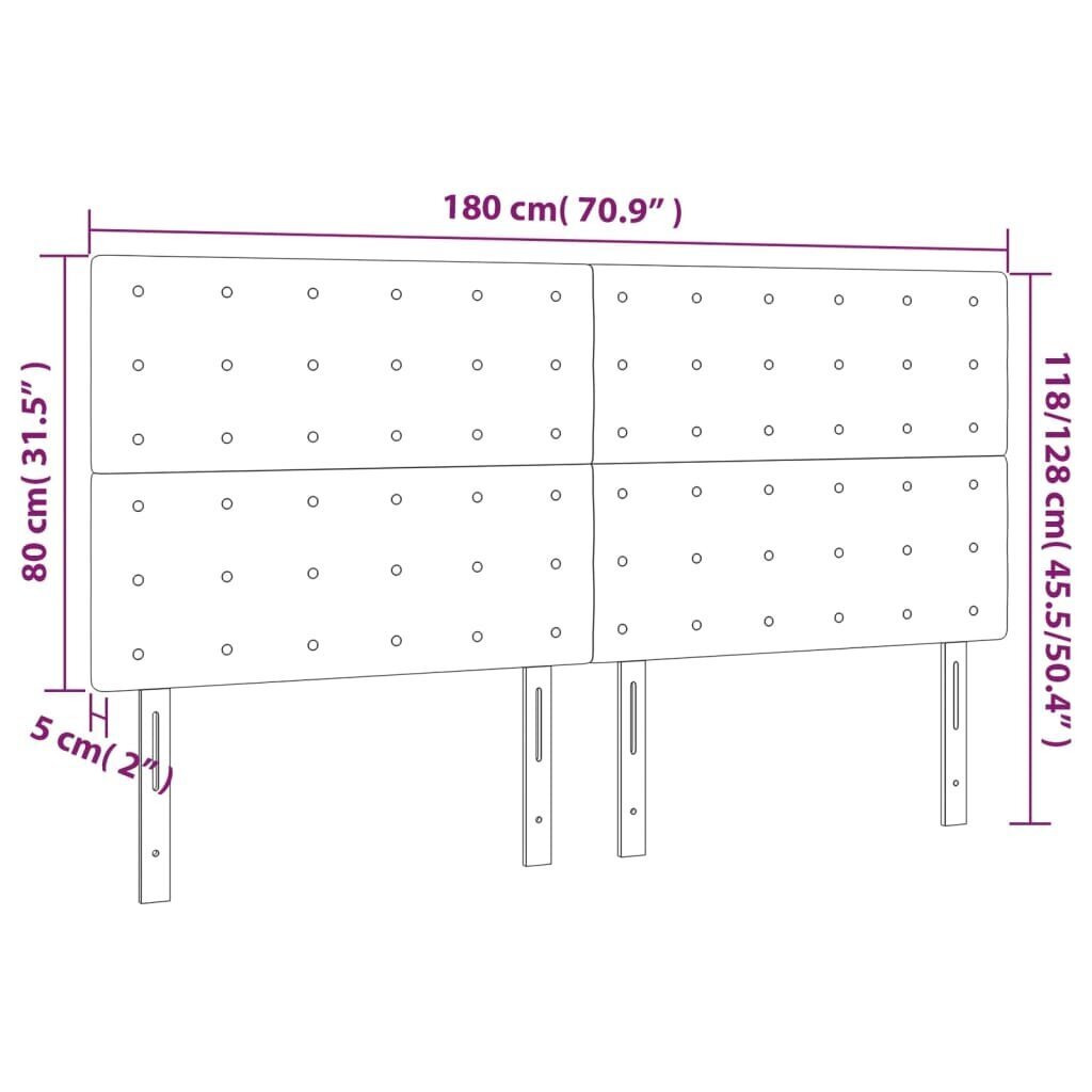 vidaXL gultas galvgalis ar LED, 180x5x118/128 cm, tumši pelēks audums cena un informācija | Gultas | 220.lv