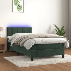 vidaXL atsperu gulta ar matraci, LED, tumši zaļš samts, 80x200 cm цена и информация | Кровати | 220.lv