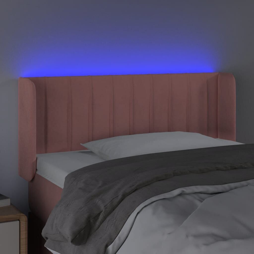 vidaXL gultas galvgalis ar LED, 83x16x78/88 cm, rozā samts cena un informācija | Gultas | 220.lv
