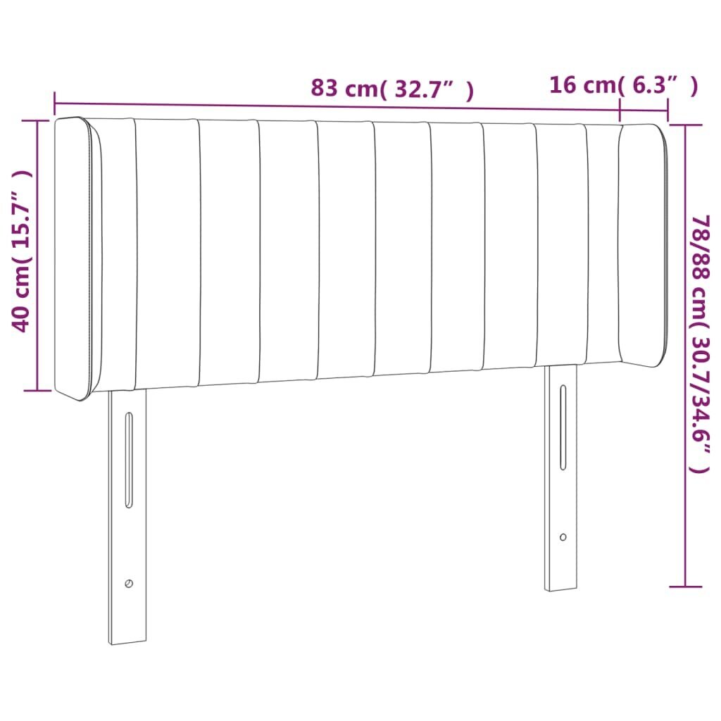 vidaXL gultas galvgalis ar LED, 83x16x78/88 cm, rozā samts cena un informācija | Gultas | 220.lv