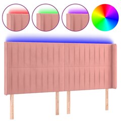 vidaXL gultas galvgalis ar LED, 203x16x118/128 cm, rozā samts cena un informācija | Gultas | 220.lv