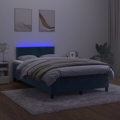 vidaXL atsperu gulta ar matraci, LED, tumši zils samts, 120x200 cm cena un informācija | Gultas | 220.lv
