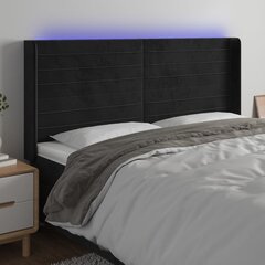 vidaXL gultas galvgalis ar LED, 183x16x118/128 cm, melns samts cena un informācija | Gultas | 220.lv