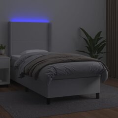 vidaXL atsperu gulta ar matraci, LED, balta, 80x200 cm, mākslīgā āda цена и информация | Кровати | 220.lv