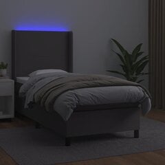 vidaXL atsperu gulta ar matraci, LED, pelēka, 80x200 cm, mākslīgā āda cena un informācija | Gultas | 220.lv