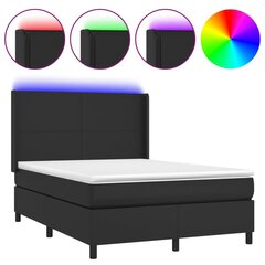 vidaXL atsperu gulta ar matraci, LED, melna, 140x190 cm, mākslīgā āda цена и информация | Кровати | 220.lv