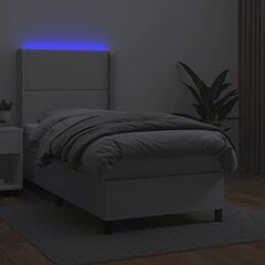 vidaXL atsperu gulta ar matraci, LED, balta, 80x200 cm, mākslīgā āda cena un informācija | Gultas | 220.lv