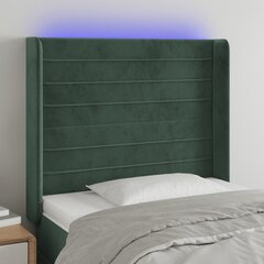 vidaXL gultas galvgalis ar LED, 93x16x118/128 cm, tumši zaļš samts цена и информация | Кровати | 220.lv