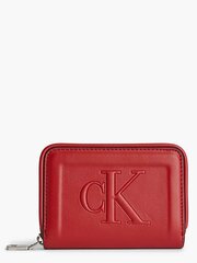 Sieviešu maks CALVIN KLEIN Sculpted Med Zip Around Pipping Dark Candy Apple 545008773 Sarkans cena un informācija | Sieviešu maki, karšu maki | 220.lv