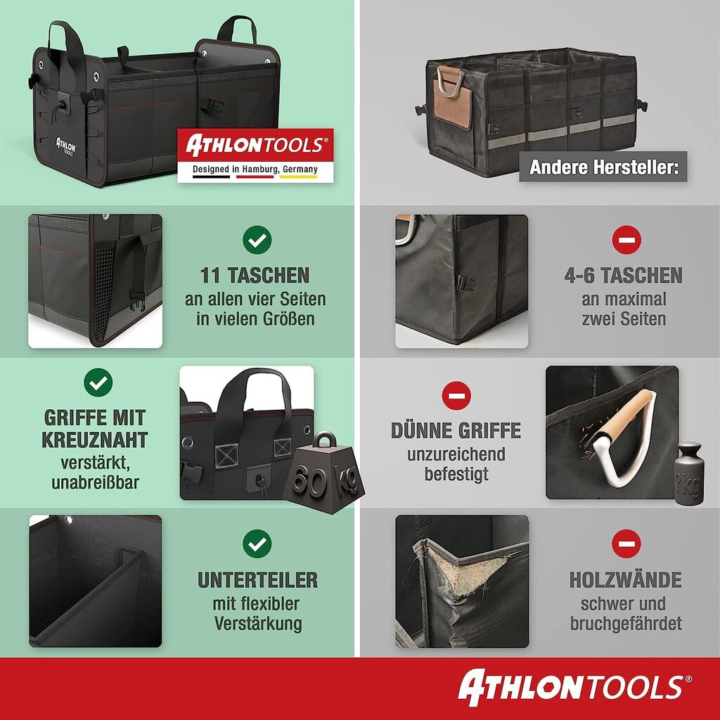 Athlon Tools Premium bagāžnieka soma ar vāku - 60 litri xxl stumbru organizators - īpaši stabilas un ūdensnecaurlaidīgas grīdas - pārtika -Safe - ar anti -slip clayet cena un informācija | Velo somas, telefona turētāji | 220.lv