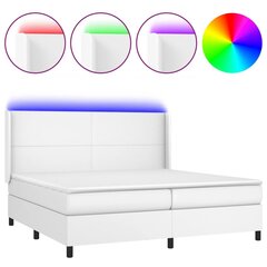 vidaXL atsperu gulta ar matraci, LED, balta, 200x200 cm, mākslīgā āda цена и информация | Кровати | 220.lv