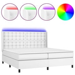 vidaXL atsperu gulta ar matraci, LED, balta, 200x200 cm, mākslīgā āda цена и информация | Кровати | 220.lv