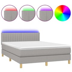 vidaXL atsperu gulta ar matraci, LED, gaiši pelēks audums, 140x190 cm cena un informācija | Gultas | 220.lv