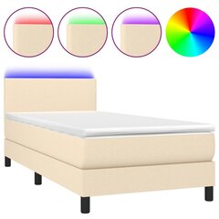 vidaXL atsperu gulta ar matraci, LED, krēmkrāsas audums, 80x200 cm cena un informācija | Gultas | 220.lv