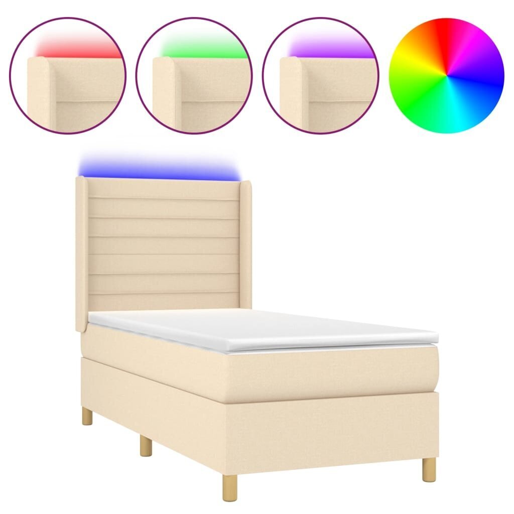 vidaXL atsperu gulta ar matraci, LED, krēmkrāsas audums, 80x200 cm цена и информация | Gultas | 220.lv