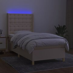 vidaXL atsperu gulta ar matraci, LED, krēmkrāsas audums, 80x200 cm cena un informācija | Gultas | 220.lv