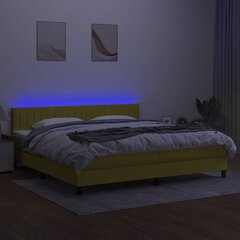 vidaXL atsperu gulta ar matraci, LED, zaļš audums, 200x200 cm cena un informācija | Gultas | 220.lv