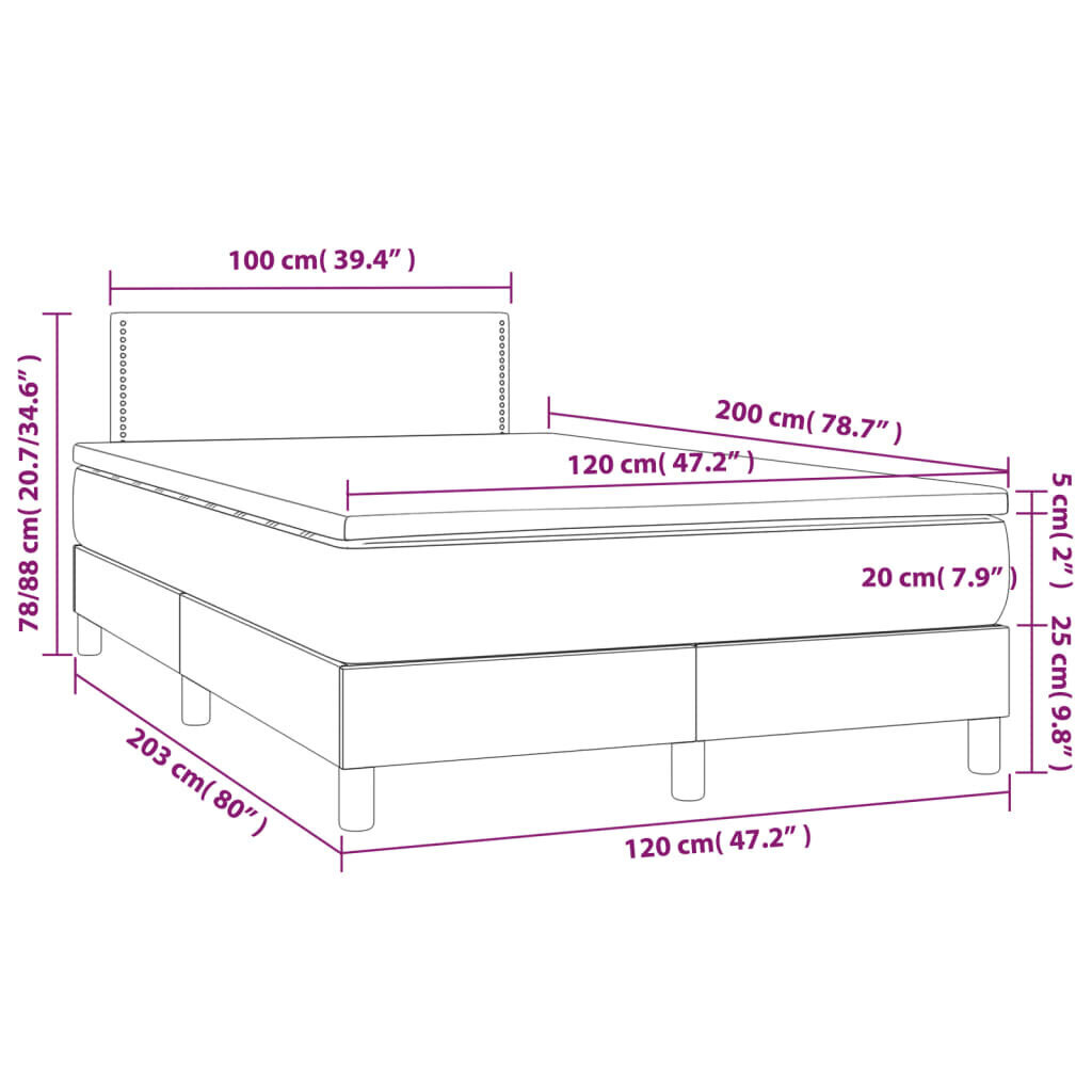 vidaXL atsperu gulta ar matraci, LED, zils audums, 120x200 cm cena un informācija | Gultas | 220.lv