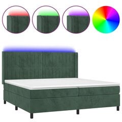 vidaXL atsperu gulta ar matraci, LED, tumši zaļš samts, 200x200 cm cena un informācija | Gultas | 220.lv
