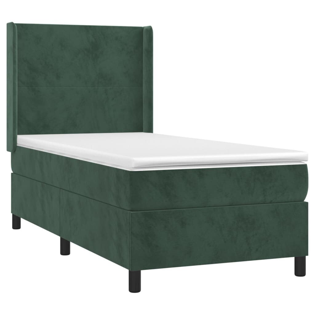 vidaXL atsperu gulta ar matraci, LED, tumši zaļš samts, 80x200 cm cena un informācija | Gultas | 220.lv