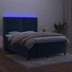 vidaXL atsperu gulta ar matraci, LED, tumši zils samts, 140x200 cm cena un informācija | Gultas | 220.lv