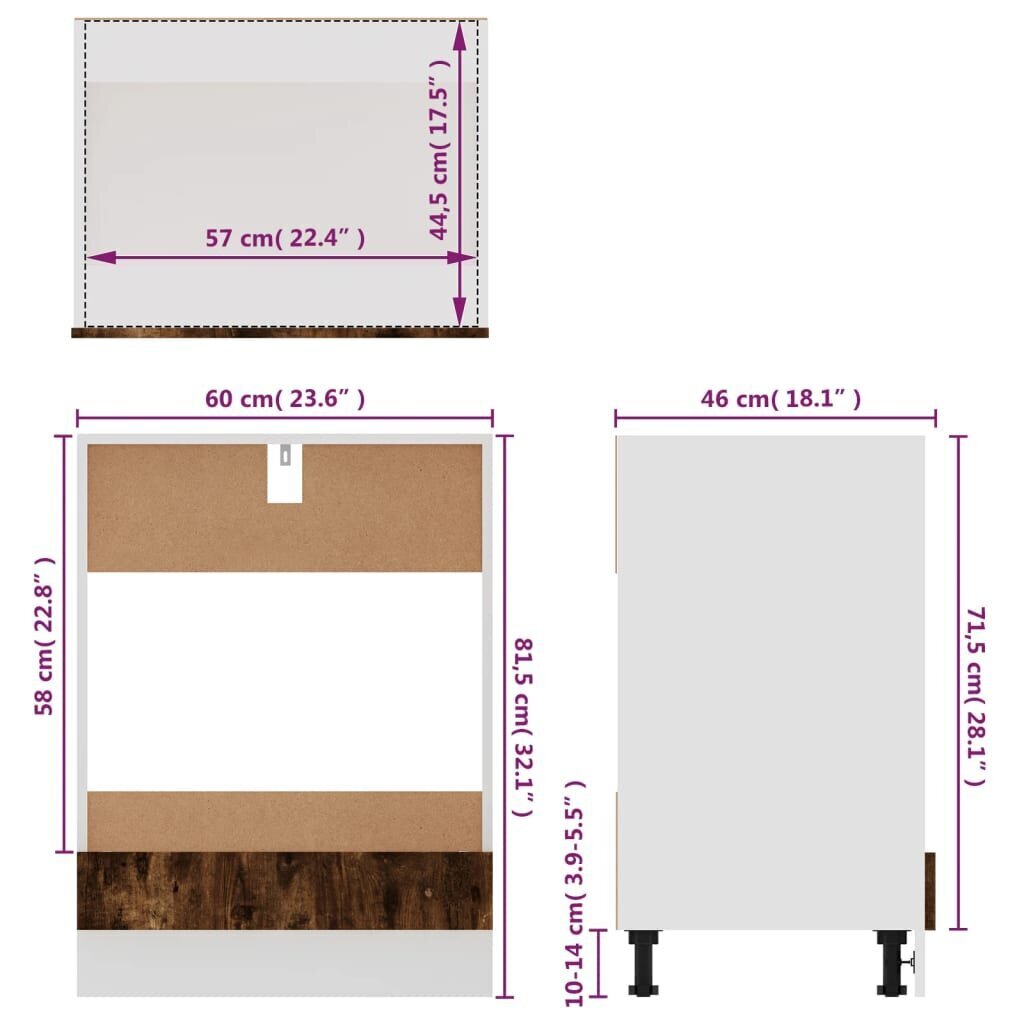 vidaXL krāsns plaukts, ozolkoka krāsa, 60x46x81,5cm, inženierijas koks cena un informācija | Virtuves skapīši | 220.lv