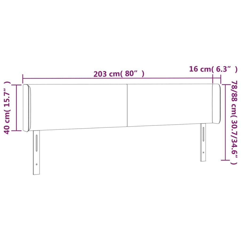 vidaXL gultas galvgalis ar LED, 203x16x78/88 cm, balta mākslīgā āda cena un informācija | Gultas | 220.lv