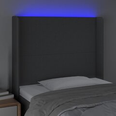 vidaXL gultas galvgalis ar LED, 93x16x118/128 cm, tumši pelēks audums cena un informācija | Gultas | 220.lv