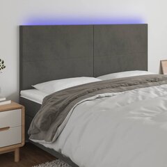 vidaXL gultas galvgalis ar LED, 200x5x118/128 cm, tumši pelēks samts cena un informācija | Gultas | 220.lv